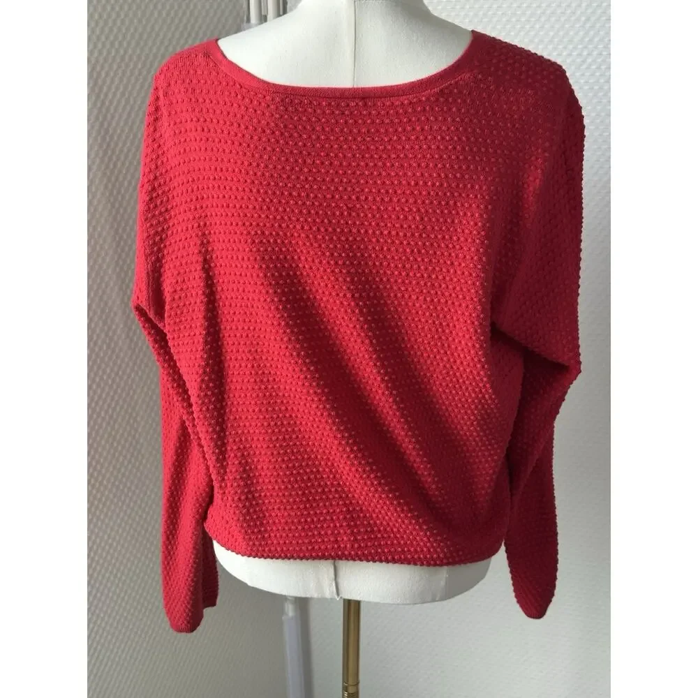 Draper James RSVP Red Textured VNeck Long Sleeve Button Cotton Blend Cardigan XL